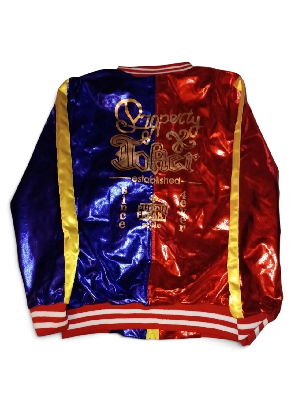 Harlequin Split-Color Metallic Satin Bomber Jacket - Red & Blue Size Medium NWOT